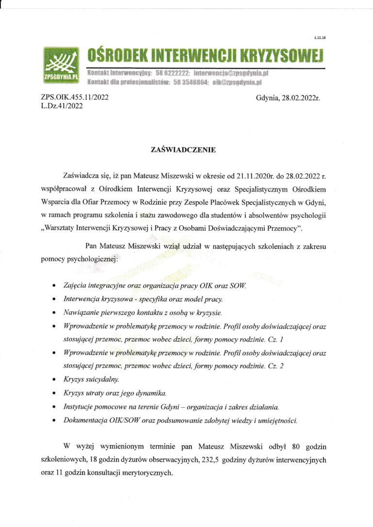 ZPS zaświadczenie